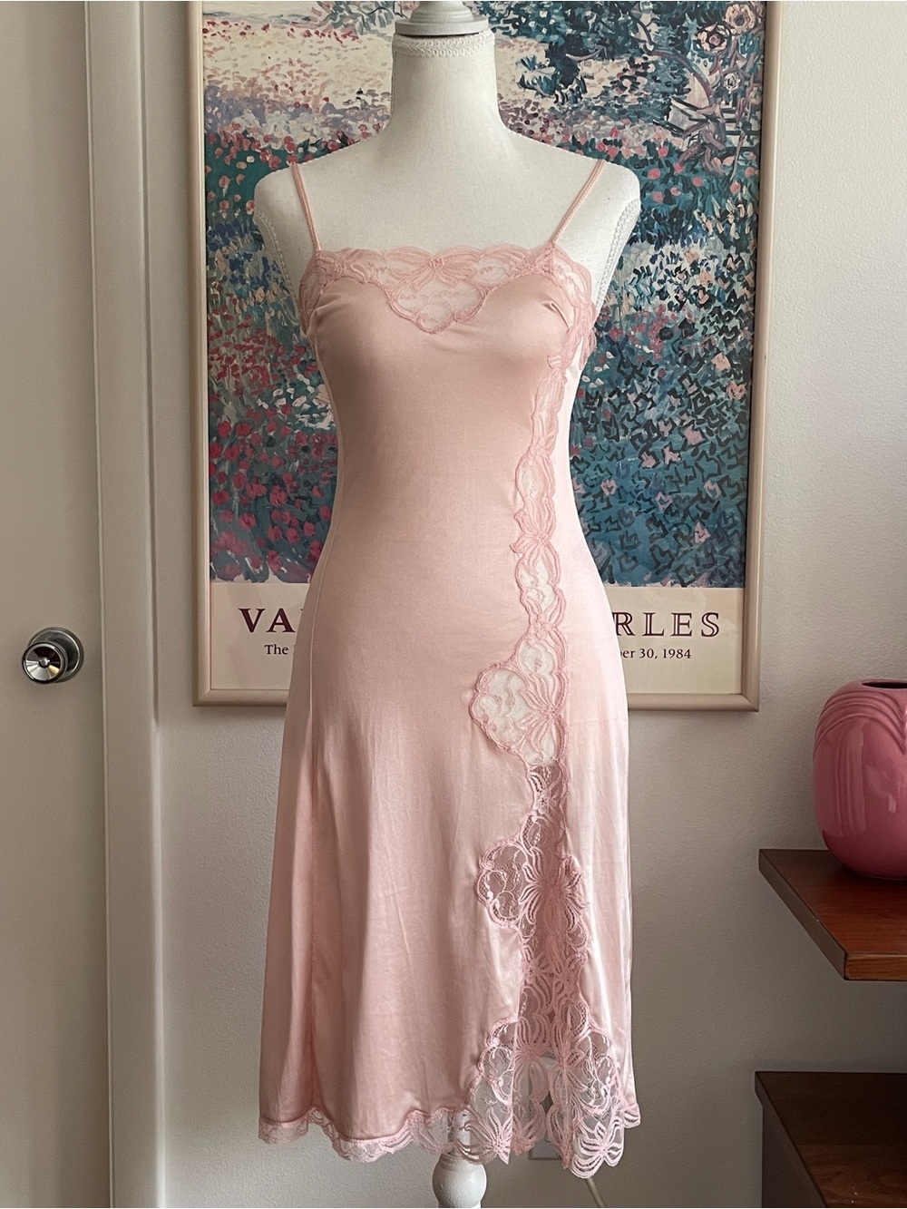 Vintage Valisere Lace Slip Dress Medium Blush Pink Parisian Coquette Chic Bridal